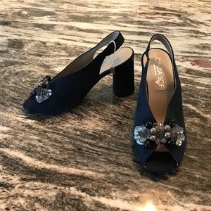 Cinzia Soft navy blue sandals, never worn, size 36 EU, 6 US.